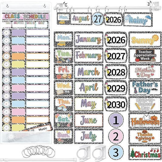 Colarr Classroom Daily Schedule and Magnetic Flip Calendar Bulletin Board Set Classroom Schedule Cutesy Visual Back to School Theme Decor for Preschool Elementary School Home Activity Supplies