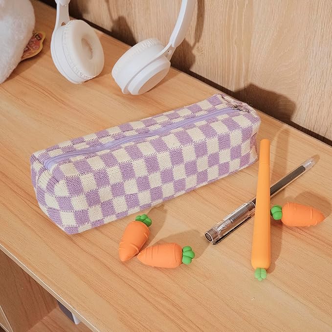 Pencil Case Pen Case Office College School Storage Bag Pouch Holder Box Organizer Makeup Pouch Cosmetic Bag Aesthetic Cute Pencil Case for Girls Boys Kids (Purple)