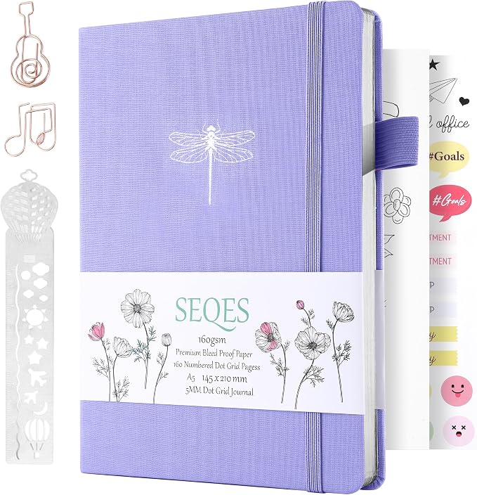 A5 Bullet Dotted Journal Notebook | 160gsm Thick Bleedproof Paper, Lay Flat Binding, 160 Numbered Pages | Hard Cover Dot Grid Notebook/Bullet Journals for Creatives & Professionals (dragonfly)