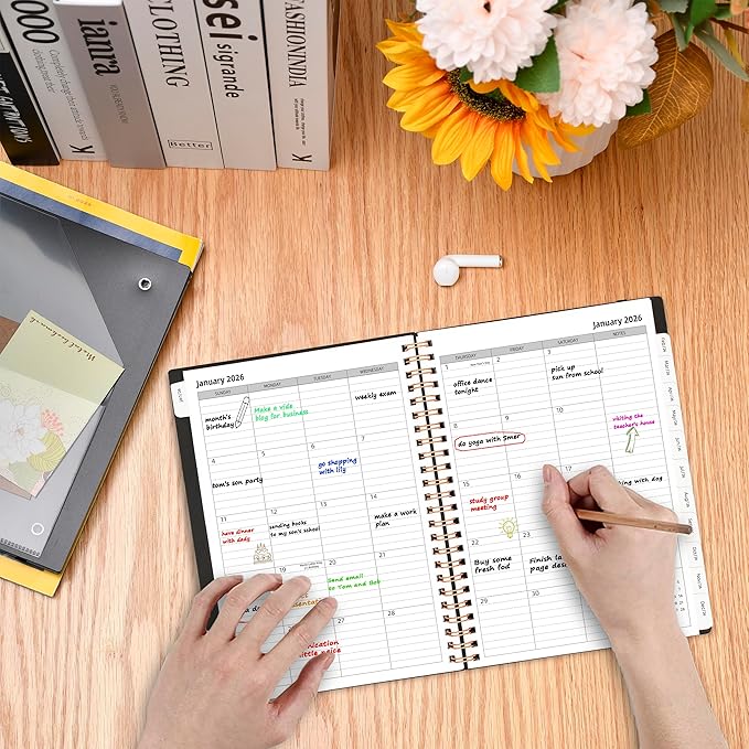 2026 Daily Planner, Jan.2026-Dec.2026, 6.2" x 8.4", 2026 Planner Weekly and Monthly, Calendar Planner 2026 with Tabs & Pocket, 100GSM Thick Paper, Black