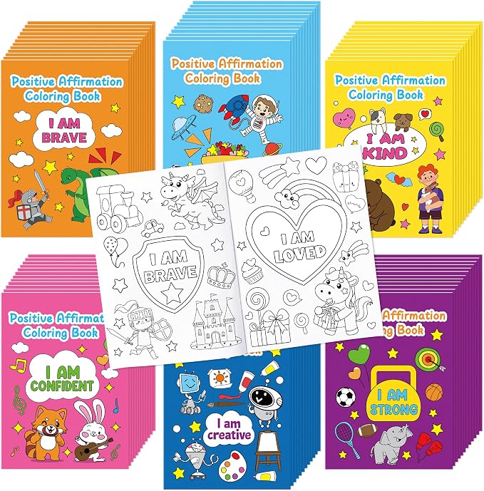 Dvbonike 72Pcs Positive Affirmation Coloring Books Promote Confidence DIY | Color-in Pages, Drawing Booklet Bulk, Motivational Stress Relieving, Party Favor, School Supplies, Classroom Rewards, Gift