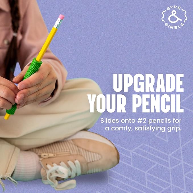 Gyre & Gimble Gidgets for #2 Pencils | Textured Silicone Pencil Sleeve for Quiet & Calm Fidgeting | 4 Sleeves & 2 Pencils | ADHD Sensory Tool for Kids & Adults