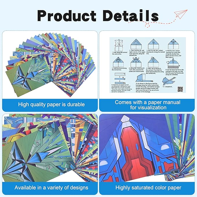 SELVERITH 36 Sheets Paper Airplane Origami Kit for Kids Ages 8-12, 12 Distinct Designs, Double Sided Colored Origami Airplane Book with Video Tutorials, Educational Crafts Gifts for Teens Kids