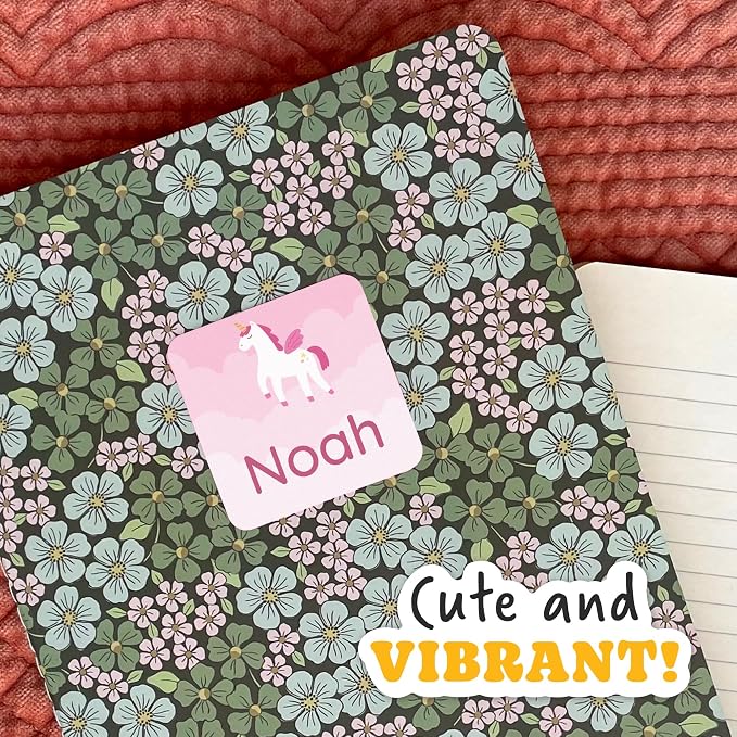 Camp Name Labels for Kids (33) – Custom Waterproof Stickers for Water Bottles, Lunch Boxes, Daycare & School with Unique Designs - Unicorn