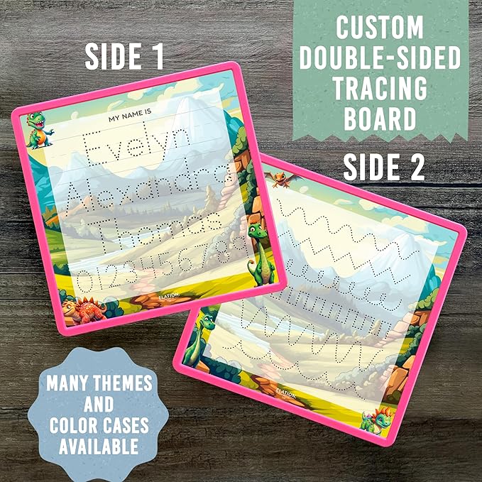 Kid's Name Tracing Board | Dry Erase Letter Tracing | Reusable Writing Practice Board | Personalized | Dinosaur Friends Theme