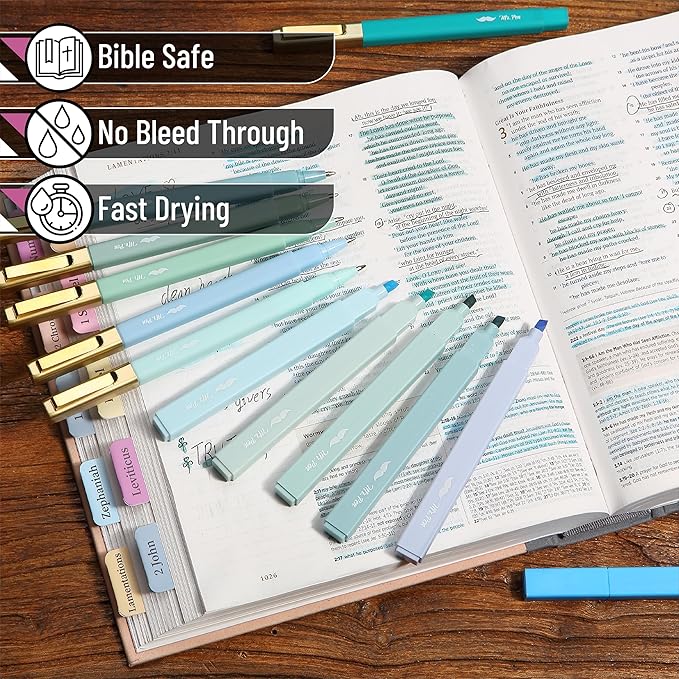 Mr. Pen- Aesthetic Highlighters and Ballpoint Pens No Bleed, 12 Pack, Forest Green, Bible Highlighters and Pens No Bleed, Fast Dry and No Smear for Bible Journaling, Planner, School Supplies