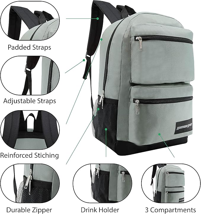 12-Pack 19” Sport Backpacks with 52 Piece School Supplies Kits - Pens, Pencils, Crayons – Bulk Bundle for Elementary, Middle, and High School Students, 6 Assorted Styles