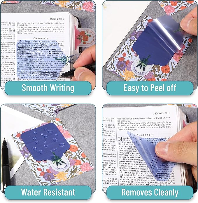 Mr. Pen- Plastic Transparent Bible Sticky Notes, 10 Pads, 200 Sheets, Botanical Design, Bible Journaling Supplies, Plastic Sticky Notes, Water Resistant, Easy Peel, Removable, Bible Study Essentials
