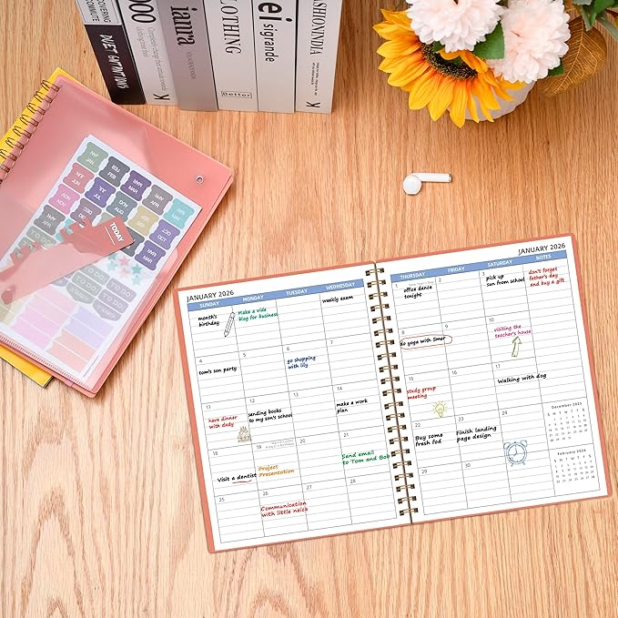 2026-2027 Monthly Planner(7.4'' x 9.6''), 18 Months Agenda Planner from Jan 2026-Jun 2027, Calendar 2026 with Pocket, 120GSM Paper, Pink
