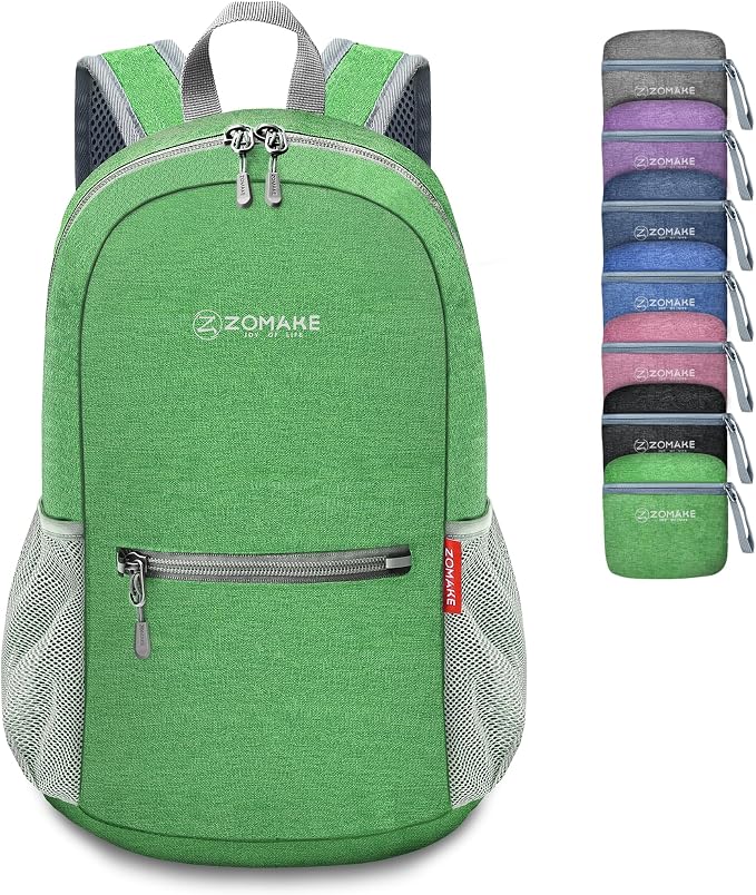 ZOMAKE Lightweight Packable Backpack, 10L Small Foldable Daypack for Hiking | Water Resistant Collapsible Backpacks for Women Men, Everyday Carry,Multi Compartment Storage,Adjustable Strap(Dark Green A5)