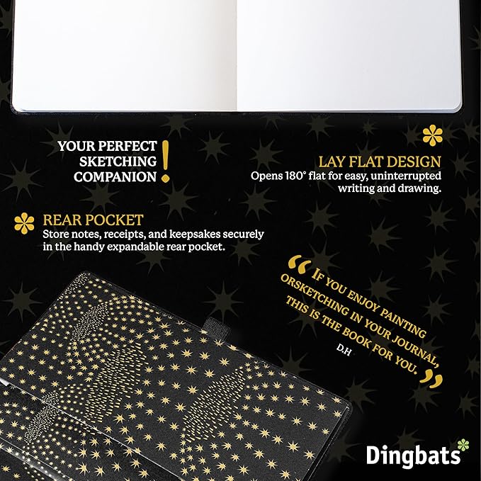 Dingbats* Pro Dotted Large B5 Notebook - Black Textile Cover, Thread-Bound Writing Journal - for Work, Travel - Pocket, Elastic Closure, Bookmark
