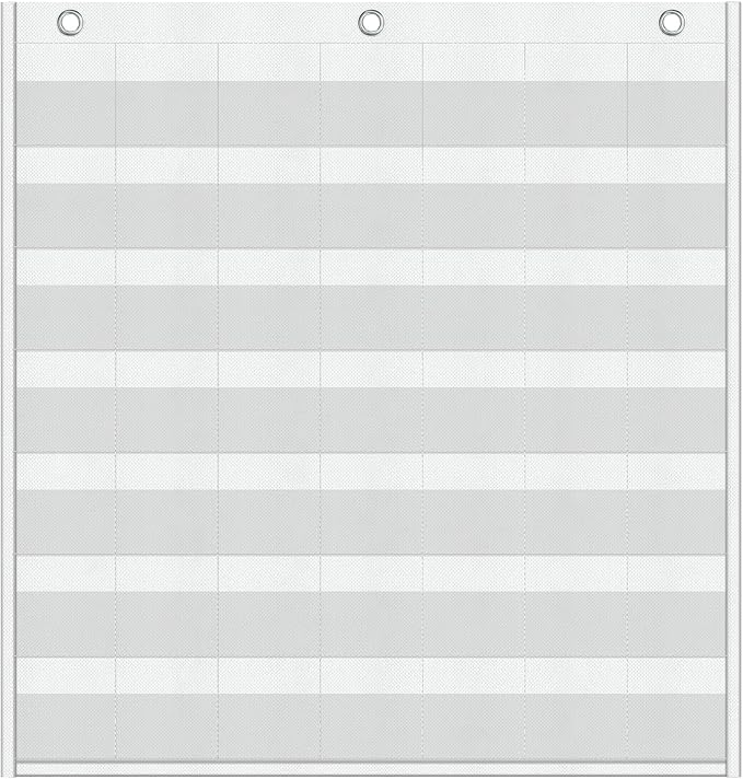 Yoink Classroom Calendar Pocket Chart with 45 Clear Pockets - Blank Monthly Calendar Chart for School, Teacher Essentials, No Cards Included(White)