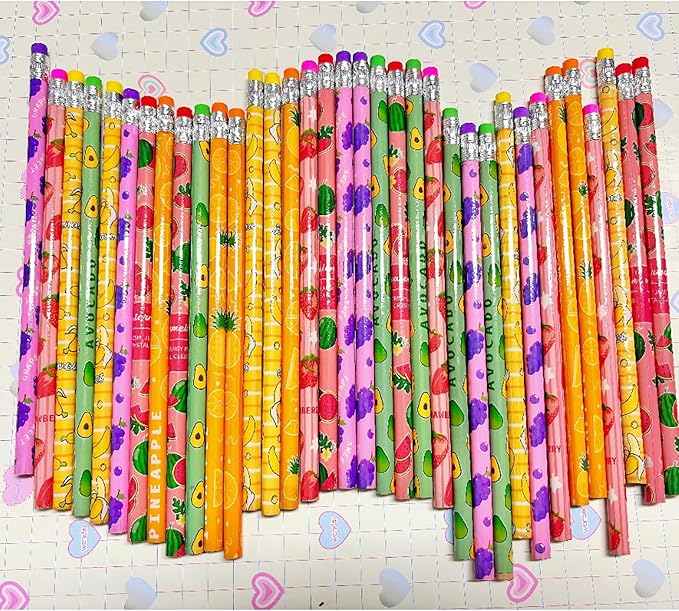 72PCS Corlorful Wooden cased Pencils for Kids with Erasers, Wood Wedding Golf for School,Drawing,Gift (72PCS) (Fruit, 72)
