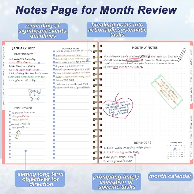 2026-2027 Monthly Planner (7.6'' x 9.6''), 18 Months Agenda Planner from Jul 2026-Dec 2027, Calendar Book with Tabs & Pocket, Pink