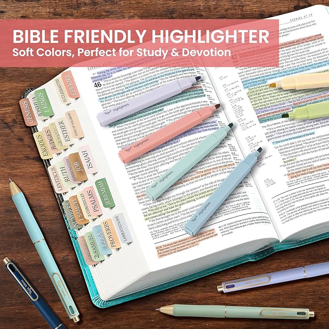 Taja 12 Pack Bible Highlighters and Pens Set No Bleed, 6 Aesthetic Pastel Highlighters and 6 Black Ink Pens for Bible Study, Journaling, School and Office Supplies