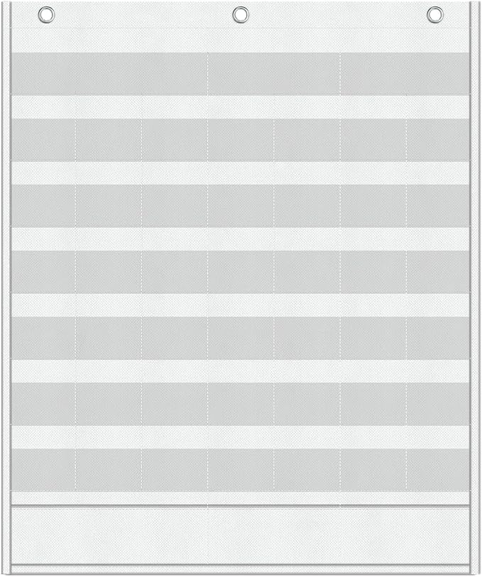 Yoink 48 Pockets Classroom Calendar Pocket Chart for Kids Learning - Monthly Calendar with Durable Fabric, Homeschool and Teacher Supplies, Preschool Kindergarten Wall Decor, Only Chart (White)