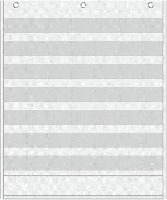 Yoink 48 Pockets Classroom Calendar Pocket Chart for Kids Learning - Monthly Calendar with Durable Fabric, Homeschool and Teacher Supplies, Preschool Kindergarten Wall Decor, Only Chart (White)