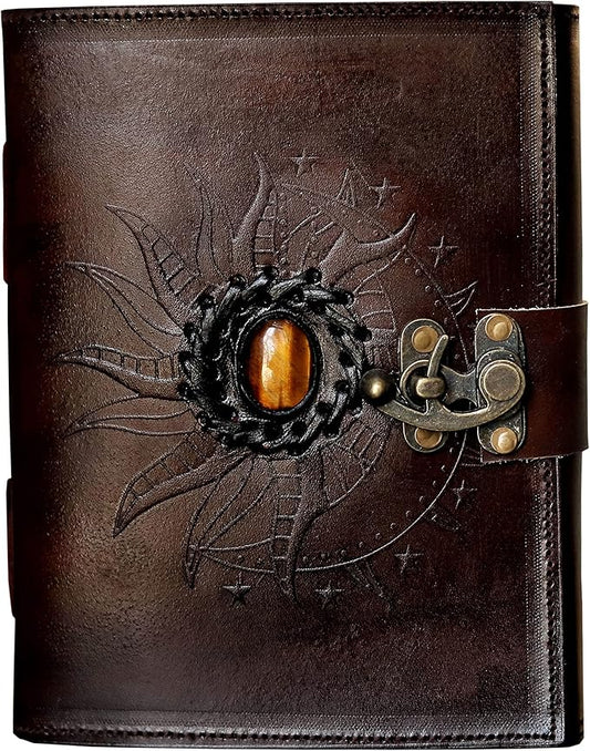 cuero Leather Sun and Moon Tiger Stone Brown Journal for Women 8X6 Leather Sketchbook Blank book Unlined Deckle Edge Paper Diary