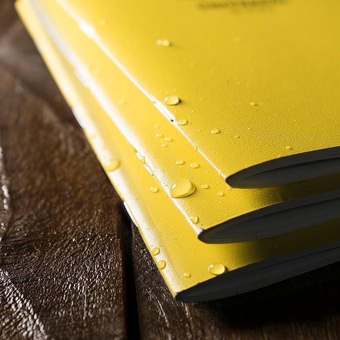 Rite in the Rain Weatherproof Stapled Notebook, 4.625" x 7", Yellow Cover, Journal Pattern, 3 Pack (No. 391FX)