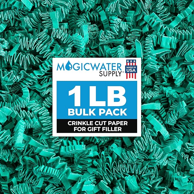 MagicWater Supply Crinkle Cut Paper Shred Filler-1LB Teal-Decorative & Protective Packaging for Bridesmaid Gifts & Bridesmaid Proposal Gifts Holiday Stuffers Birthdays Wedding & Anniversaries