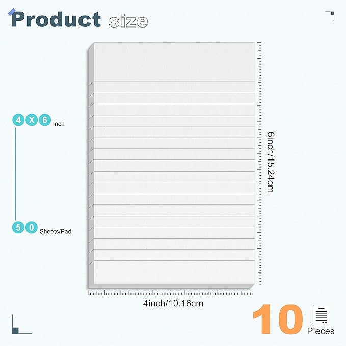 10 Pack Note Pads Small 4x6 Inch Lined Writing Memo Pads Refills Scratch Pads with 50 Sheets Each Pad Narrow Ruled Mini Pocket Notebook Writing Pads of Paper for Daily Work Planning and Organization