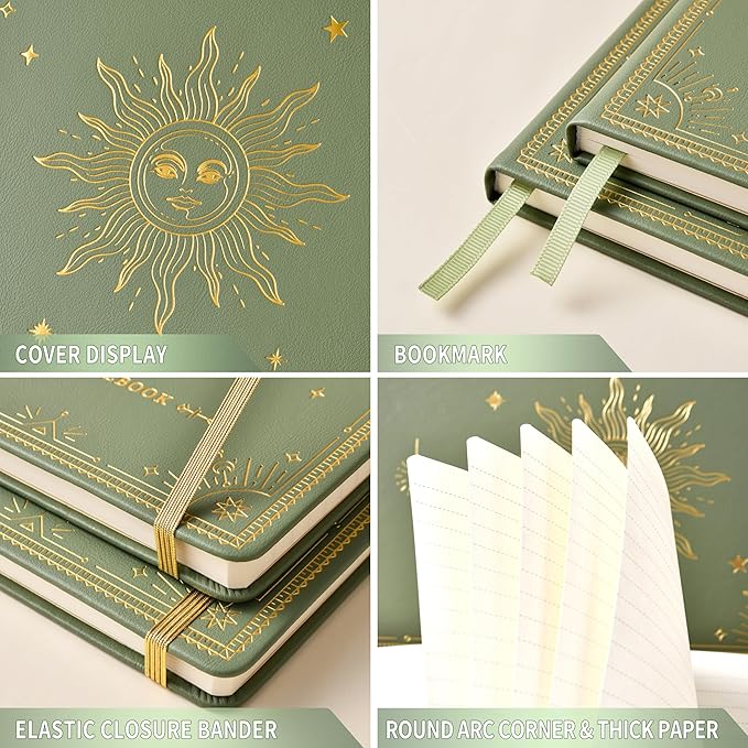 Artfan Ruled Notebook/Journal – Premium Thick Paper Faux Leather Classic Writing Notebook with Pocket + Page Dividers Gifts, Banded, Large, 144 Pages, Hard Cover, Lined (5.8 x 8.4) - Green