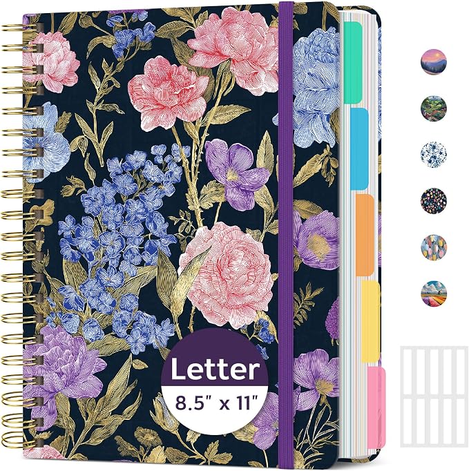Taja Pretty Large Spiral Lined Notebook for Work with 5 Removable Dividers