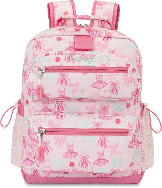 Bentgo Kids Print Backpack - Lightweight 14” Backpack for School, Travel & Daycare, Ideal for Ages 4+, Durable & Water-Resistant, Roomy Interior, & Loop for Lunch Bag (NEW Ballet & Bows)