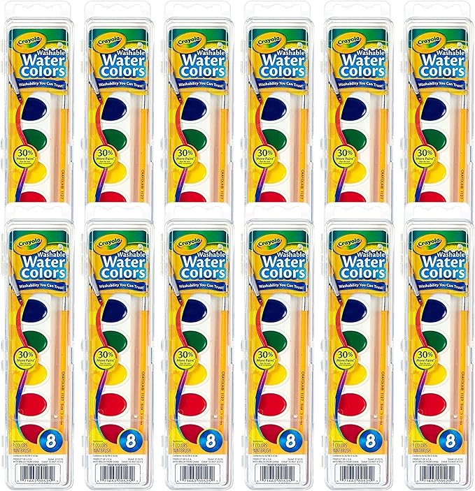 Crayola Washable Watercolor Paint Sets for Kids & Teachers (12ct), Bulk Classroom School Supplies for Preschool & Kindergarten, Wishlist Essentials, Crafting Activities for Toddlers