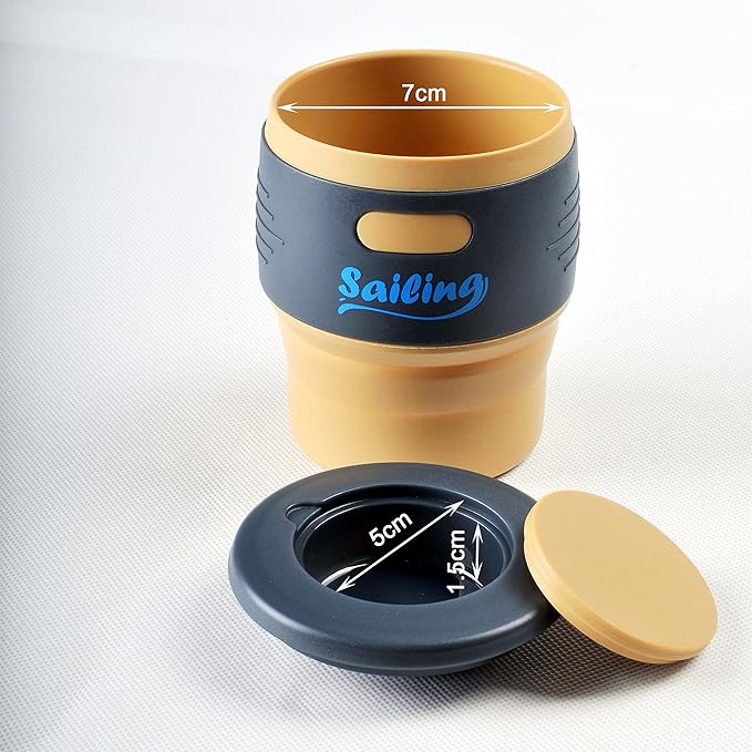 Sailing Collapsible Portable Reusable Silicone 12 fl oz Drinking/Coffee Cup/Mug. 100% food grade silicone. BPA Free (Khaki)