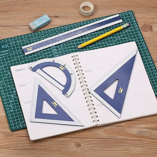 Mr. Pen- Wooden Geometry Set, 4 Pack, 8" 30°/60° Set Square, 5.5" 45°/90° Set Square, 6" Protractor & 12" Ruler for Classroom Use, Math, Drafting, Technical Drawing & Architecture