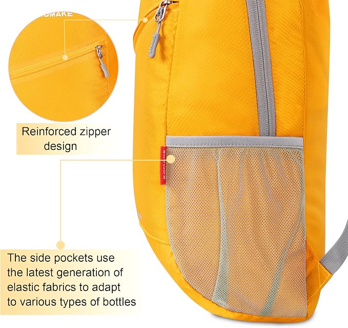 ZOMAKE Lightweight Packable Backpack 20L, Foldable Small Daypack for Hiking | Water Resistant Backpacks Day Bag for Travel Outdoor Camping Sport, Everyday Carry, Multi Compartment Storage(Yellow)