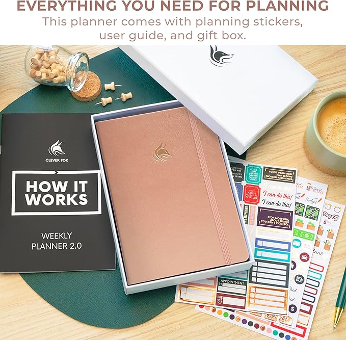 Clever Fox Planner 2nd Edition Dated Jan 2026-Jan 2027 – Colorful Weekly & Monthly Goal Setting Planner, Habit Trackers, Time Management and Productivity Organizer, Gratitude Journal, A5 (Rose Gold)