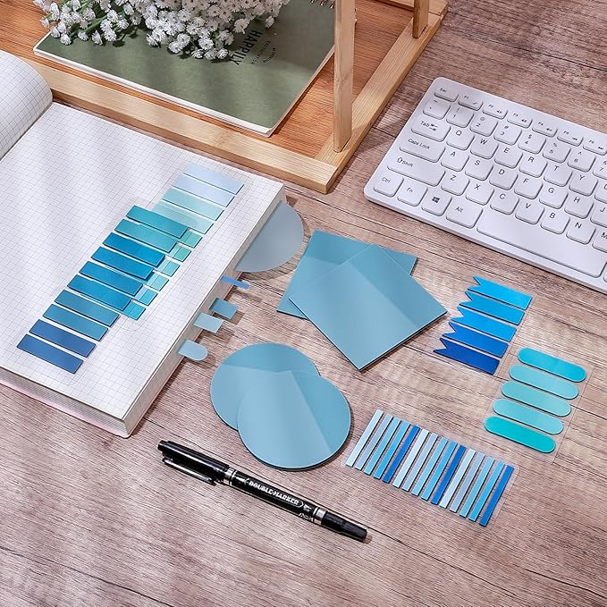 1100 Sheets Transparent Sticky Notes, Clear Waterproof 3 x 3 Sticky Notes with Pen, Translucent See-Though Note Tabs for Bible Study Book Annotation Kitchen Reminder (Blue)