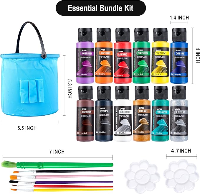 JOYIN Washable Tempera Paint Set for Kids 12PCS, Non Toxic Liquid Paint with 6 Brushes and 2 Palettes - Art Supply for Kids for Arts and Crafts Project, Finger Painting (2 oz Each), Easter Basket Stuffers