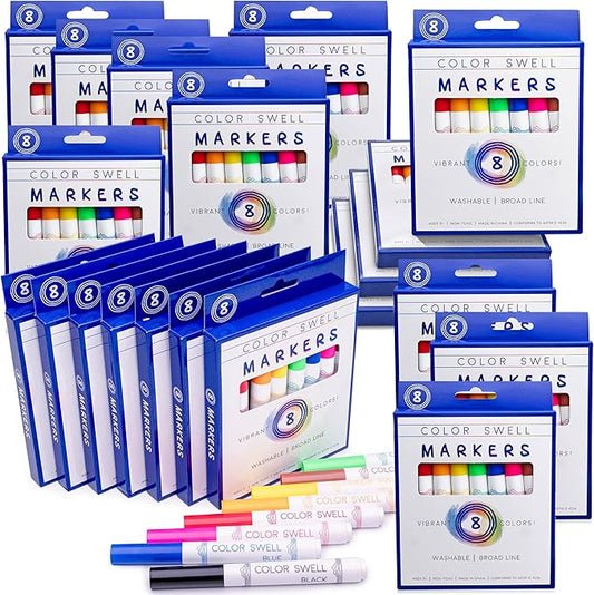 Color Swell Washable Bulk Markers - 20 Boxes of 8 Vibrant Colors (160 Total) Perfect for Kids, Parties, Classrooms - Broad Line Markers