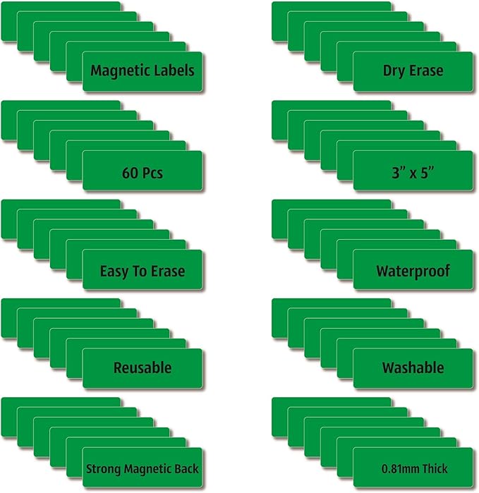 IMAGAME Magnetic Dry Erase Magnets Labels 3x1 inches, Reusable Name Tags, Organizing Schedules in Office/Classroom. Work on Fridge/White Board (Green 60Pcs)