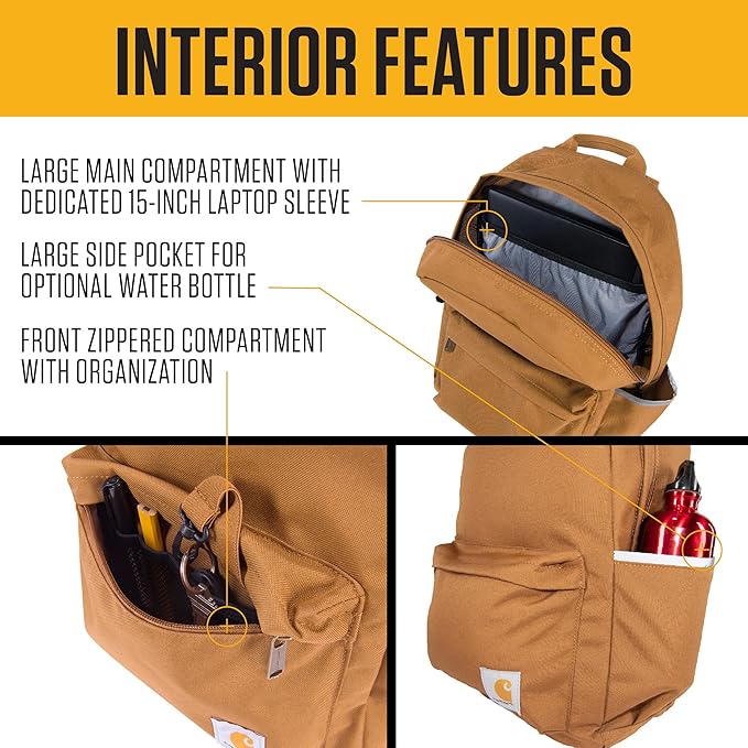 Carhartt 21L Classic Laptop Backpack, Water-Resistant Pack W/ 15" Laptop Sleeve and Organizational Compartments, Greenstone