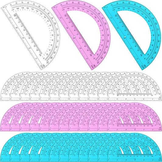 Zonon 36 Pack 6 Inch Plastic Protractor Christian Charity Donation 180 Degrees Pink Blue Clear Protractors for Classroom School Math Teacher Student Office Supplies Christmas Operation Gifts