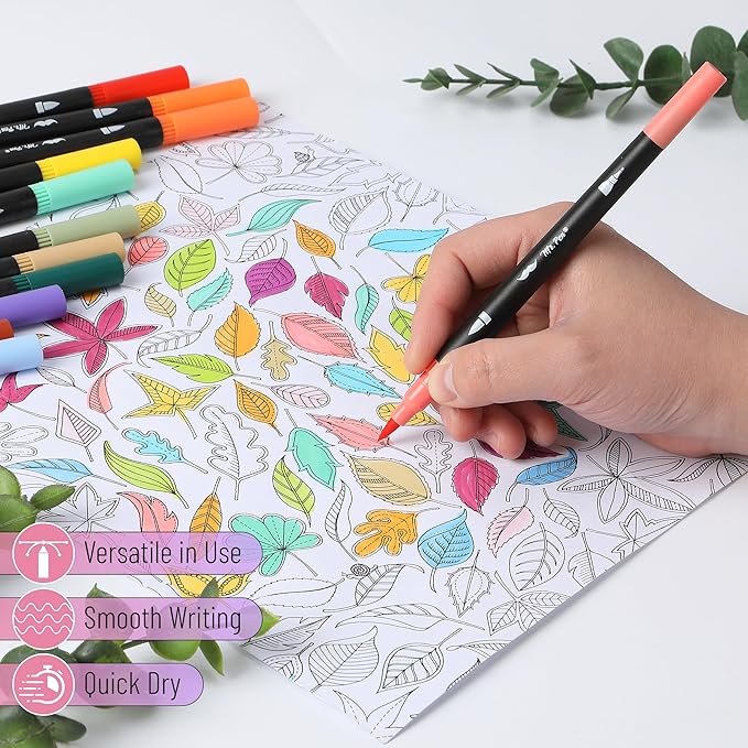Mr. Pen- Dual Tip Brush Pens, 12 pcs, Muted Colors, Fine & Brush Tip Markers for Adult Coloring Markers for Adults