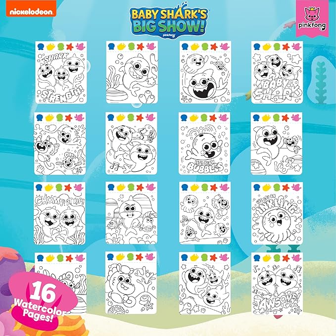 Horizon Baby Shark Watercolor Art Pad - Coloring Book & Painting Set - Shark Watercolor Painting Kit - Great Art Set for 3 Year Olds