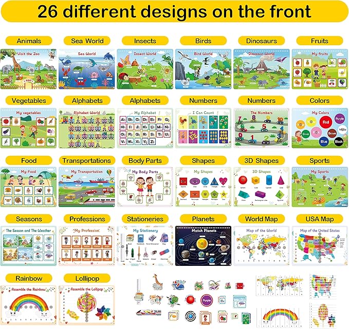 WJPC 53 Designs Busy Book for Toddlers 1,2,3,4,5,6 Years. Preschool Learning Busy Board Kids Boys&Girls Quiet Montessori Toddler Activity Book, Tracing Coloring Book