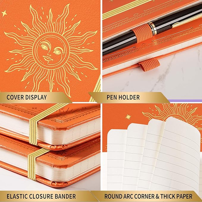 Artfan Ruled Notebook/Journal – Premium Thick Paper Classic Writing Notebook with Pocket + Page Dividers Gifts, Banded, Large, 128 Pages, Hard Cover, Lined (5.3" x 8.26") - Orange