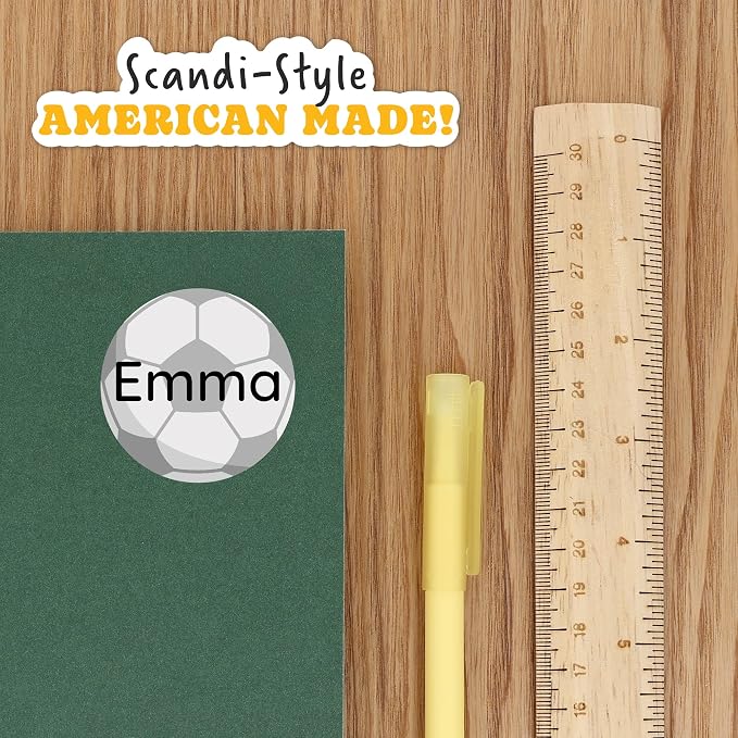 Camp Name Labels for Kids (33) – Personalized Stickers & Daycare Labels – Waterproof for Water Bottles, Lunch Boxes & School - Soccer