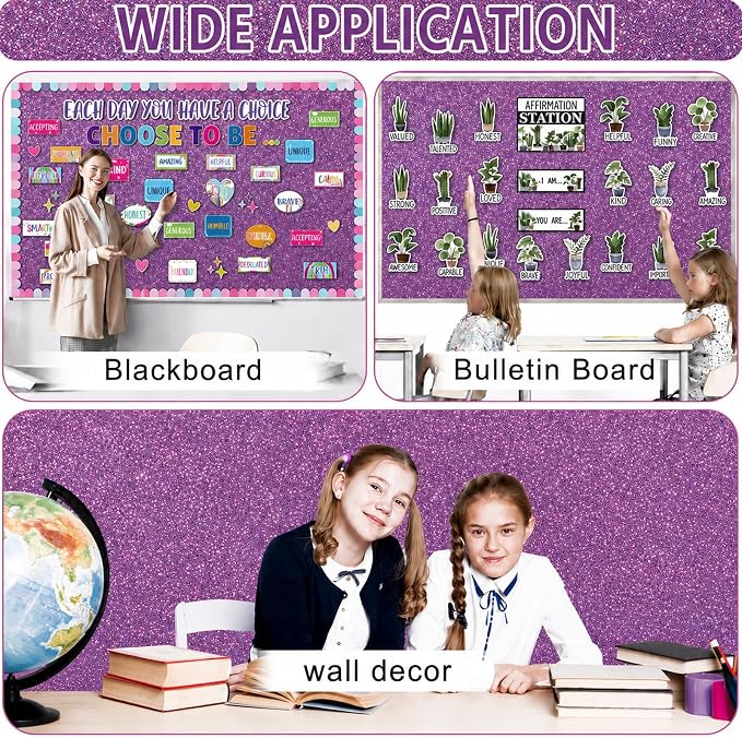 Glitter Purple Bulletin Board Roll Non-Woven Fabric Poster 15.7" x12ft