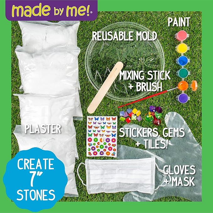 Made By Me Mix & Mold Your Own & Make 4 DIY Personalized Stepping Stones, Great Spring & Summer Weekend Activity, Perfect Keepsake, Birthday Party Idea for Kids Ages 5, 6, 7, 8, 9, Multicolor
