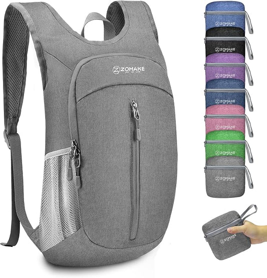 ZOMAKE 10L Ultra Lightweight Packable Backpack, Small Daypack Light Foldable Backpacks Water Resistant Day Bag for Hiking(Grey) | Water Resistant Collapsible Backpacks for Women Men, Everyday Carry, Multi Compartment Storage, Adjustable Strap(Grey A1)