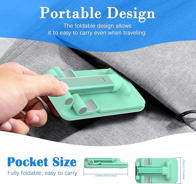 Cell Phone Stand, Adjustable Angle and Height Cell Phone Holder for Desk, Foldable and Portable, Anti-Slip Silicone Pad, Compatible with All Mobile Phones and 4-8 Inch Devices (Green&Green)