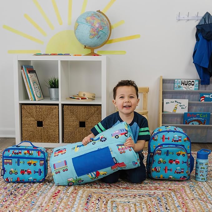 Wildkin Kids Insulated Lunch Box, Keeps Food Hot or Cold, BPA-Free with Mesh Pockets & Easy-Clean Lining – Ideal for School, Travel & Daycare – Trains, Planes, and Trucks