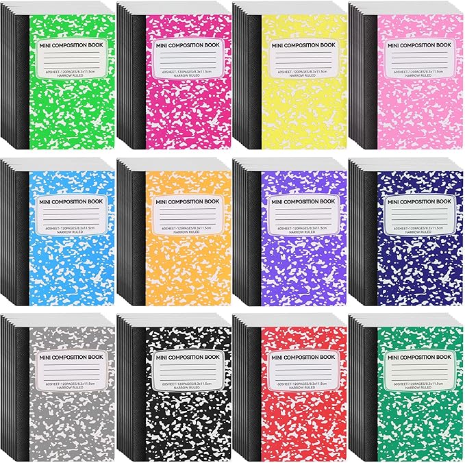 96 Pack 4.5" x 3.25" Mini Composition Notebooks Bulk 12 Color College Ruled Half Composition Notebook Narrow Ruled Small Pocket Marble Journal 60 Sheets for Students Office School Supplies